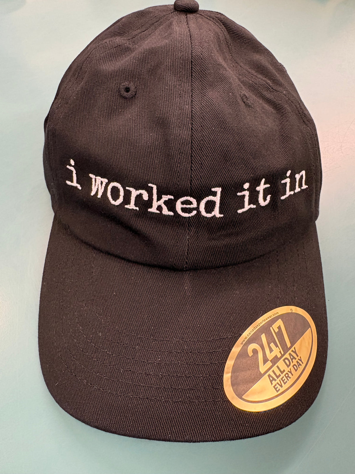 "I worked it in" cap